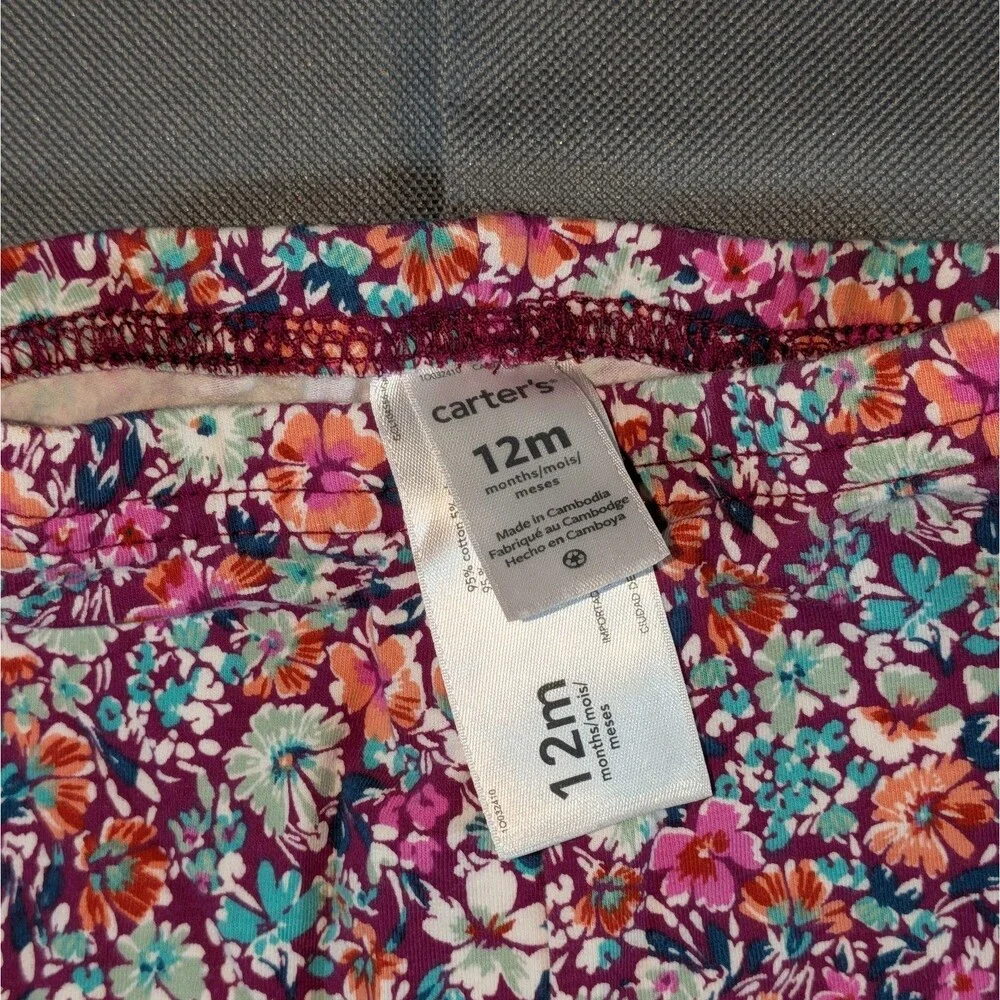 Carter's Babygirl Floral Purple Pants Size 12m